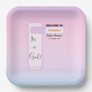 Purple Gradient Cute Eyeball Text Baby Shower Paper Plate