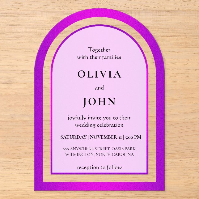Purple gradient elegant wedding acrylic invitations (Front)