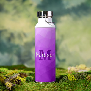 Purple Gradient Geometric Mesh Pattern Monogram Water Bottle