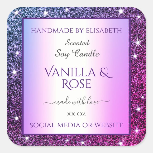 Purple Gradient Glitter Product Packaging Labels (Front)