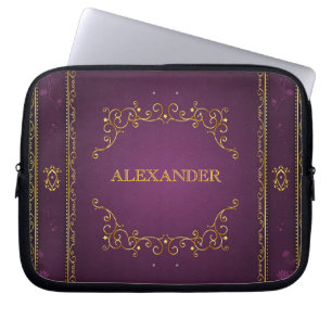 Purple Gradient+Gold Frame Accent-Monogram Laptop Sleeve