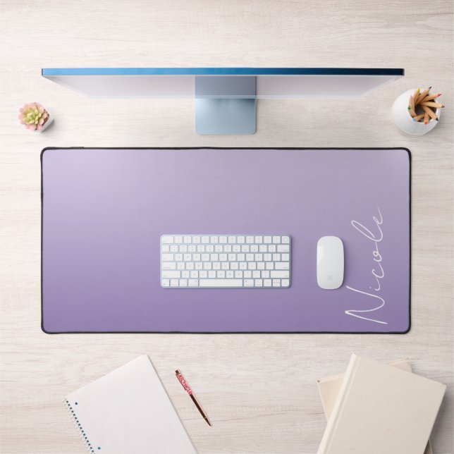 Purple Gradient Handwriting Script Personalised Desk Mat (Office 1)