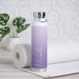 Purple Gradient Handwriting Script Personalised Water Bottle