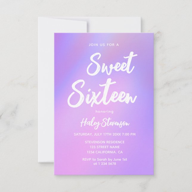 Purple Gradient Modern Trendy Sweet 16 Birthday Invitation (Front)