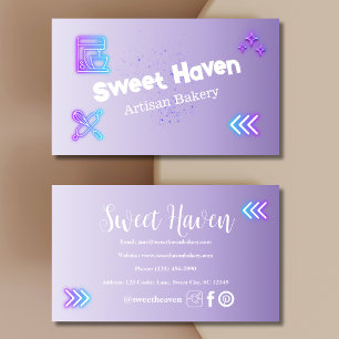 Purple Gradient Neon Cooking Utensil Bakery Business Card