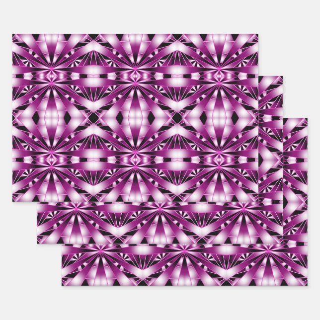 Purple Gradient Perspective Colour Filled Drawing  Wrapping Paper Sheet (Set)