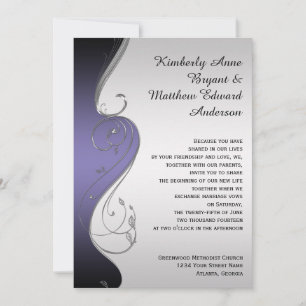 Purple Gradient Silver Ornate Swirls Wedding Invitation