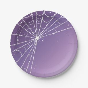 Purple Gradient Sparkling Diamond Spider Web Paper Plate