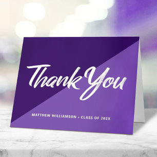 Purple Graduate Bold Script Cap Icon Retro Minimal Thank You Card