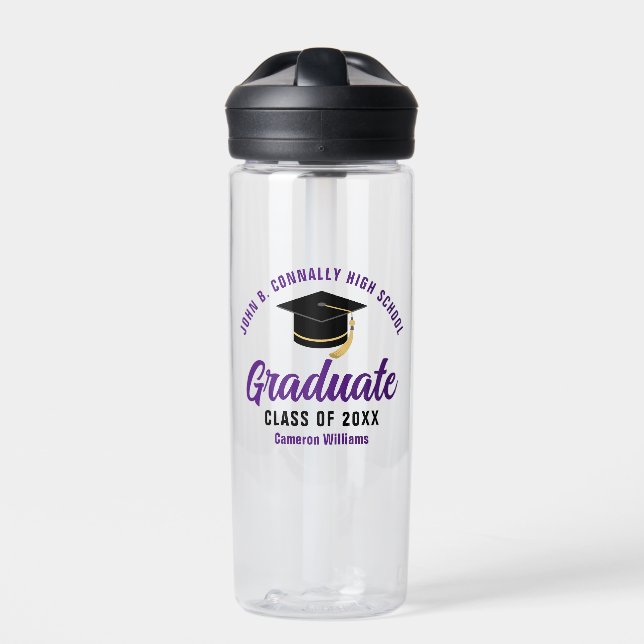 Purple Graduate Personalised Graduation Gift Water Bottle (Front)