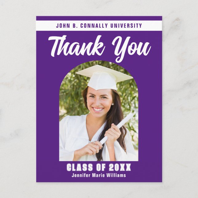 Purple Graduate Photo Arch Graduation Thank You Postcard (Front)