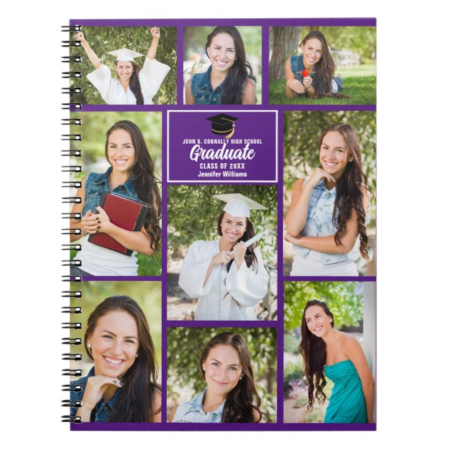 Purple Graduate Photo Collage 2024 Graduation Gift Notebook (Front)