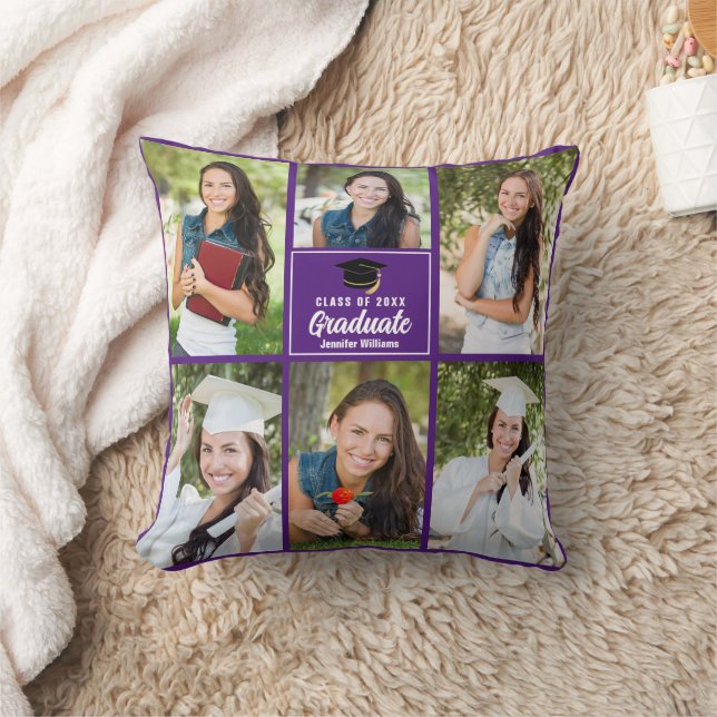 Purple Graduate Photo Collage Custom Graduation Cushion (Blanket)