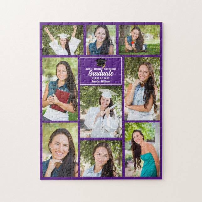 Purple Graduate Photo Collage Graduation Gift Jigsaw Puzzle (Vertical)
