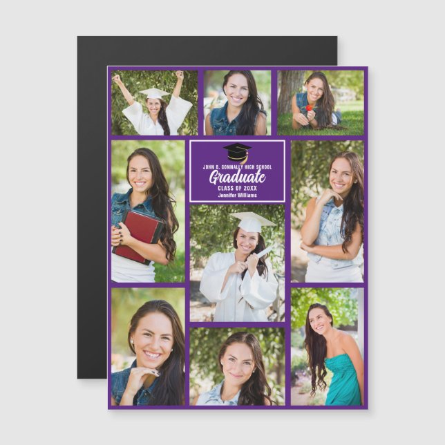Purple Graduate Photo Collage Graduation Magnet (Front/Back)
