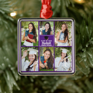 Purple Graduate Photo Collage Graduation Metal Tree Decoration