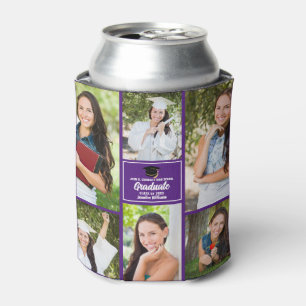 Purple Graduate Photo Collage Graduation Party Can Cooler