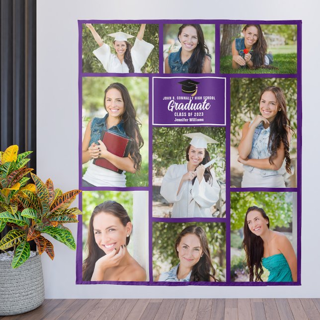 Purple Graduate Photo Collage Graduation Party Tapestry (Creator Uploaded)