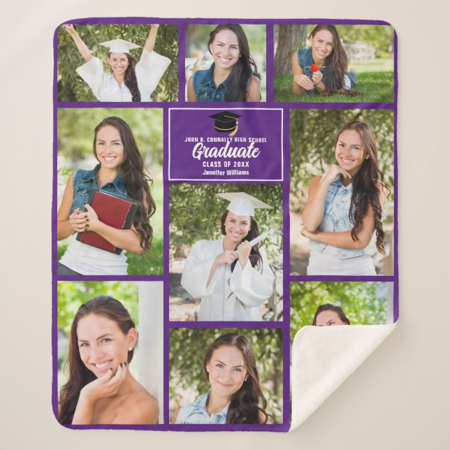 Purple Graduate Photo Collage Graduation Sherpa Blanket (Front)