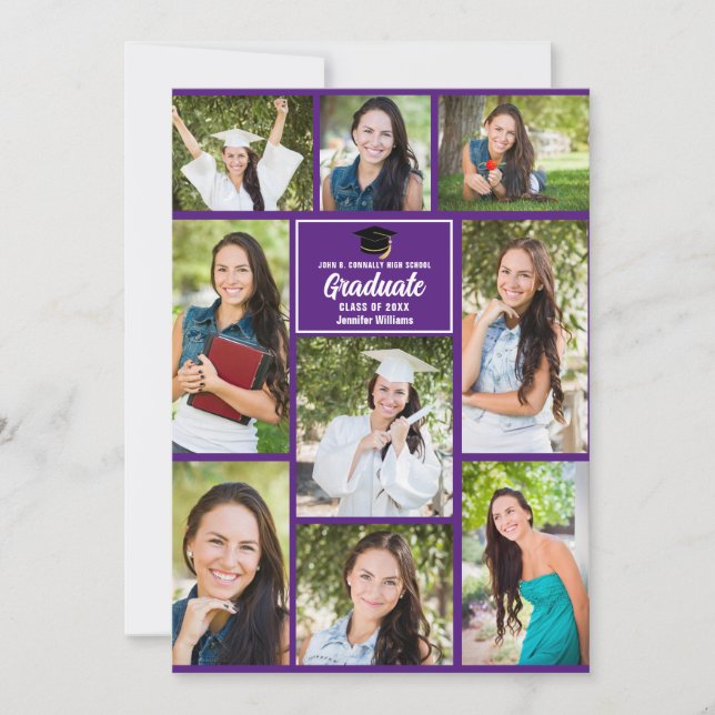 Purple Graduate Photo Collage Modern Graduation Announcement (Front)