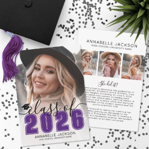 Purple Graduate Photo Graduation Announcement