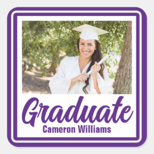 Purple Graduate Photo Personalised Graduation Square Sticker