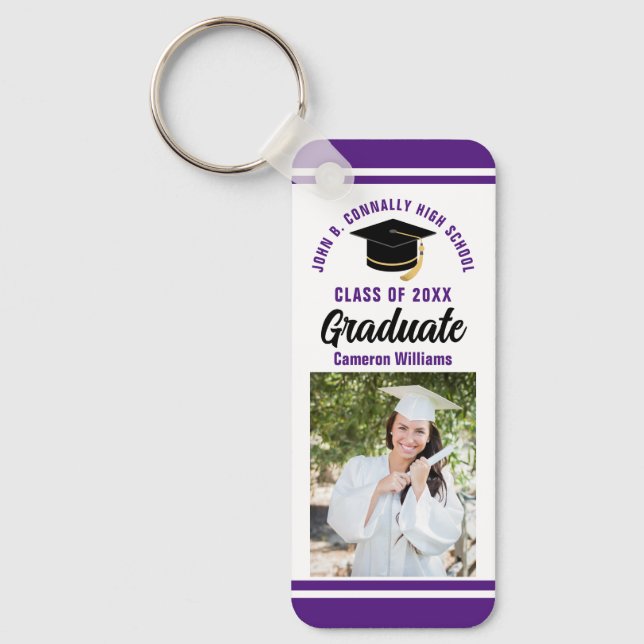 Purple Graduate Photo Personalized 2024 Graduation Key Ring (Front)