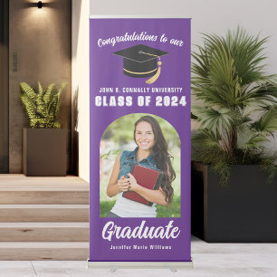 Purple Graduate Photo Vertical Graduation Party Retractable Banner