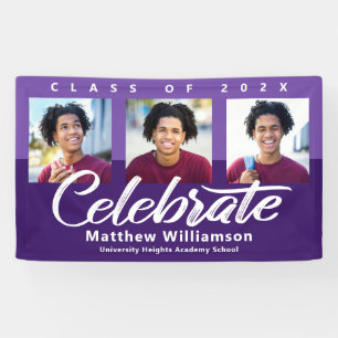 Purple Graduation 3 Photo Bold Script Simple Retro Banner