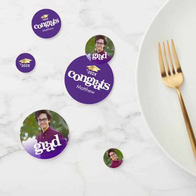 Purple graduation 3 photo modern bold typography confetti (Group)