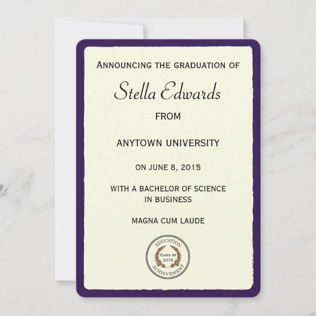 Purple Graduation Announcements Round Corners (Front)