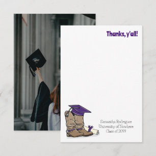 Purple Graduation Cap and Cowboy Boot Thank You Card