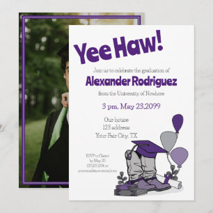 Purple Graduation Cap Cowboy Boot Arrangement Invitation