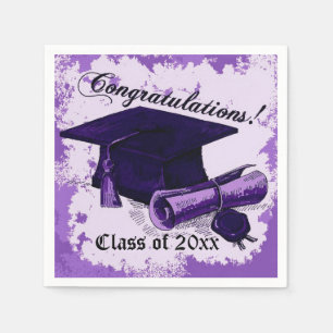 Purple Graduation Cap & Diploma Napkins