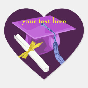 Purple Graduation Cap Heart Stickers