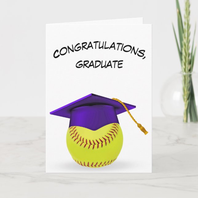 Purple Graduation Cap On a Yellow Softball Card (Front)