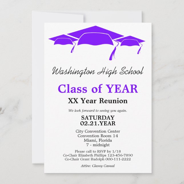Purple Graduation Caps Class Reunion Template (Front)
