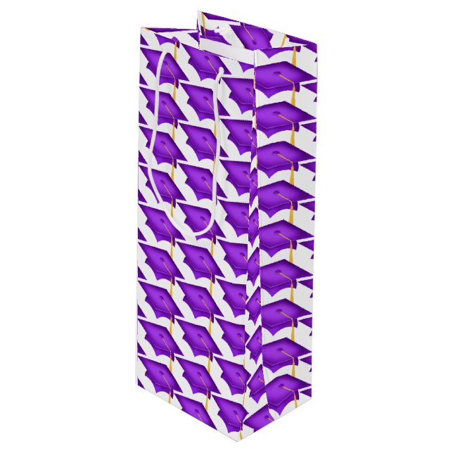 purple graduation caps with gold tassel wine gift bag (Front Angled)