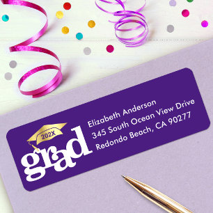 Purple Graduation Gold Cap Bold Typography Address