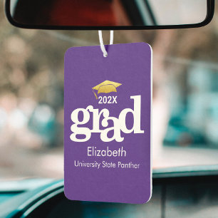 Purple Graduation Gold Cap Modern Bold Typography Car Air Freshener