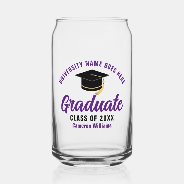 Purple Graduation Personalised 2025 Graduate Can Glass (Front)
