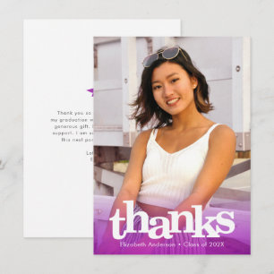 Purple graduation photo bold typography modern thank you card