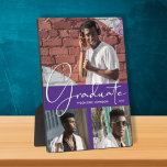 Purple Graduation Photo Collage Plaque<br><div class="desc">Your favourite photos, the word Graduate, your name and graduation year in elegant white text on a purple background, this frameless photo plaque with a built-in easel is a great keepsake to remember your graduate's special milestone. **TIP: Upload all horizontal photos for best results. Click on Customise further link to...</div>