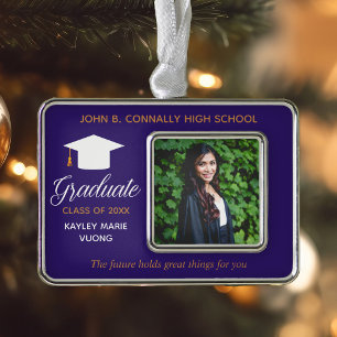 Purple Graduation Photo Inspirational Quote Custom Silver Plated Framed Ornament