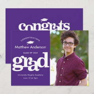 Purple graduation photo modern bold typography announcement