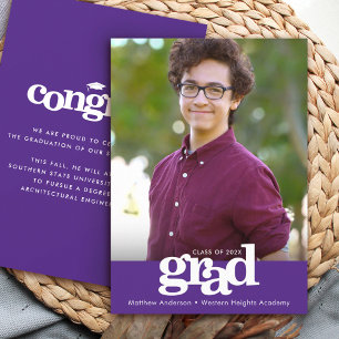 Purple graduation photo modern bold typography announcement