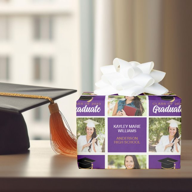 Purple Graduation Photo Personalised 2025 Graduate Wrapping Paper (Creator Uploaded)