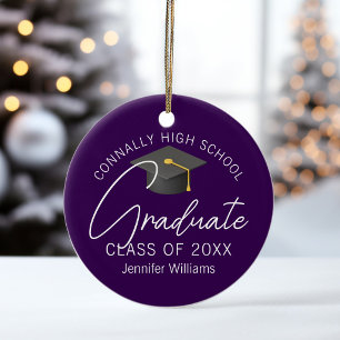 Purple Graduation Photo Personalized Christmas Ceramic Tree Decoration