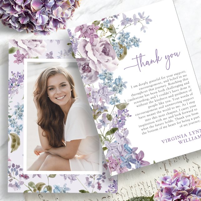 Purple Graduation Photo Thank You Card (Purple Graduation Photo Thank You Card Picture on back by Painted Paperie
)