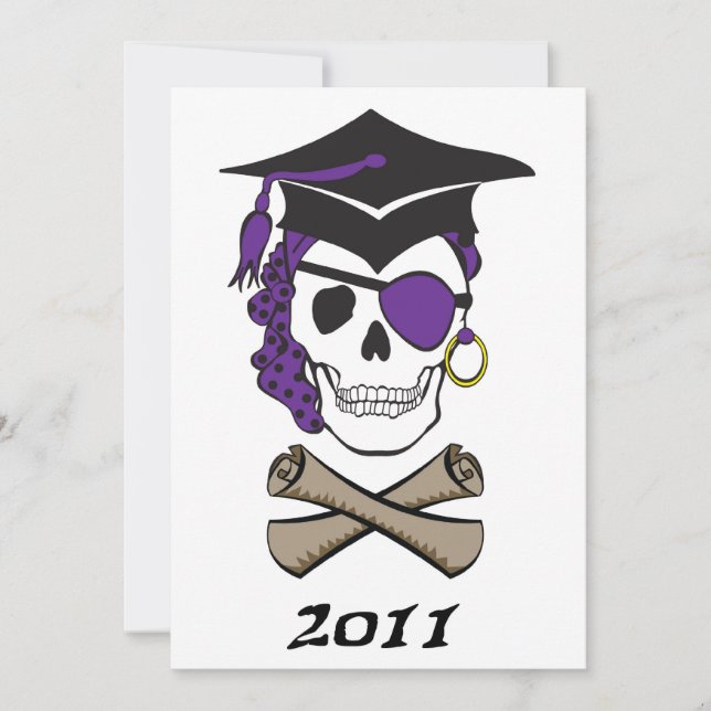 Purple Graduation Pirate Skull Invitation (Front)
